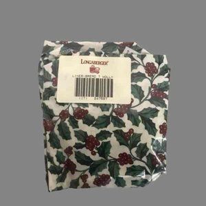2 Pairs Longaberger Floral And Stripe Print Holiday Cheer Bread Basket Liner